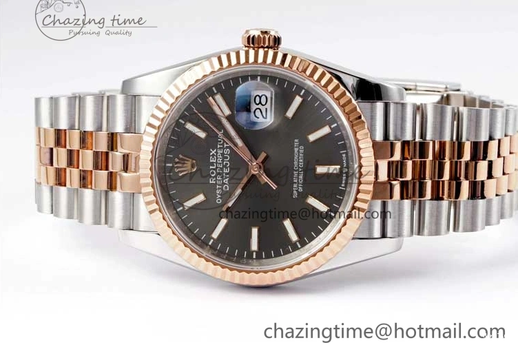 MiroTime 0504 DateJust 36 SS RG DIWF 1:1 Best Edition 904L Steel Gray Stick Dial on Jubilee Bracelet SA Original 2321